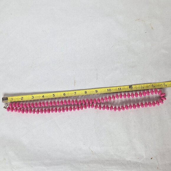 Vintage Pink Beaded Necklace Oval Glossy Beads Gold Spacers Retro Jewelry - Picture 4 of 4